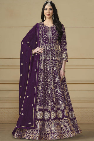 Attractive Function Wear Purple Color Georgette Anarkali Suit.