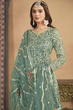 Appealing Festival Wear Net Fabric Palazzo Suit In Sea Green Color.
