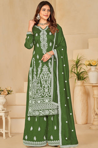 Alluring Green Color Art Silk Fabric Sangeet Function Palazzo Suit.