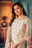 Off White Color Function Wear Embroidered Long Straight Cut Salwar Suit In Net Fabric.