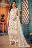 Off White Color Function Wear Embroidered Long Straight Cut Salwar Suit In Net Fabric.