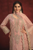 Pink Color Festive Wear Organza Fabric Embroidered Designer Long Salwar Kameez.