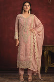 Pink Color Festive Wear Organza Fabric Embroidered Designer Long Salwar Kameez.