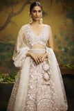Awesome Embroidered Work On Net Fabric Cream Color Wedding Wear Lehenga Choli.