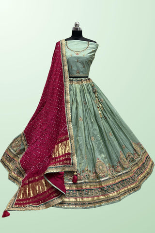 Dola Silk Fabric Magnificent Lehenga In Light Cyan Color In Embroidered Work.