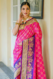Banarasi Silk Rani Color Weaving Work Festive Wear Saree.
