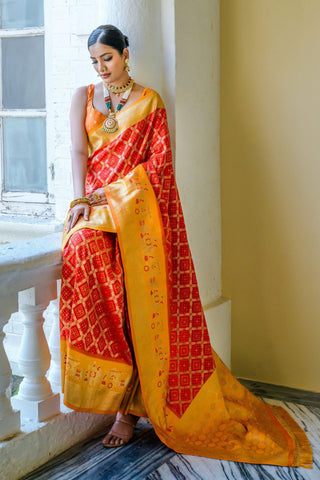 Festive Wear Banarasi Silk Red Color Weaving Work Saree.