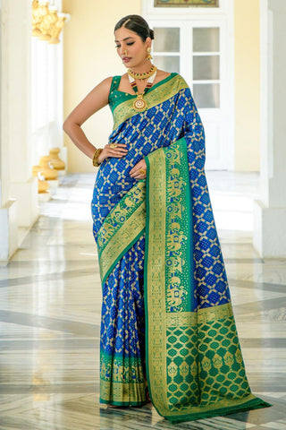Adorable Blue Color Function Wear Banarasi Silk Weaving Work Saree.