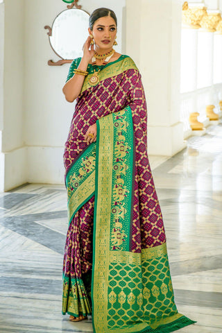 Purple Color Banarasi Silk Weaving Work Saree For Wedding Function.
