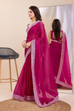 Glorious Festival Wear Rani Color Border Work Art Silk Saree - women's fashion mart