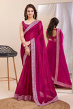Glorious Festival Wear Rani Color Border Work Art Silk Saree - women's fashion mart