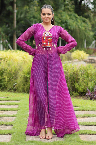 Beguiling Laheriya Printed Kutchi Patch Work Purple Kurti - women's fashion mart