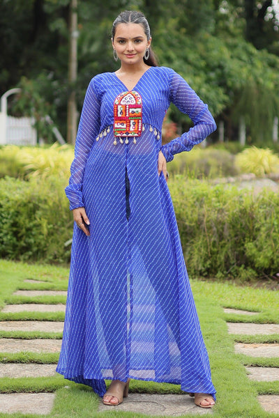 Appealing Laheriya Printed Kutchi Patch Work Blue Kurti - women's fashion mart