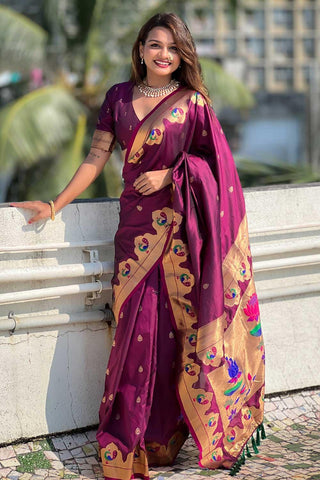 Blazing Magenta Color Weaving Work Paithani Silk Saree - women's fashion mart