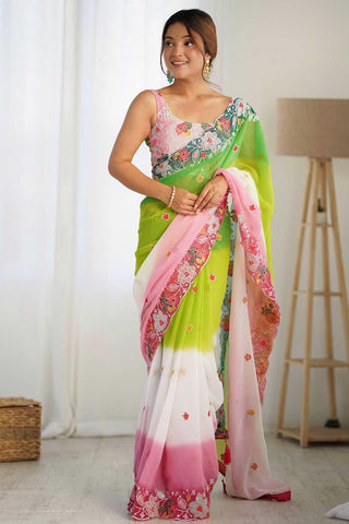 Graceful Embroidered Green Color Georgette Saree - women's fashion mart