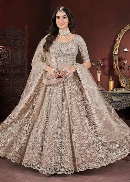 Stunning Beige Zarkan Heavy Worked Bridesmaids Gown - women's fashion mart
