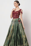 Green Color Chinon Fabric Enticing Printed Lehenga.