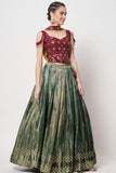 Green Color Chinon Fabric Enticing Printed Lehenga.