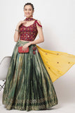 Green Color Chinon Fabric Enticing Printed Lehenga.