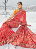 Radiant Red Georgette Bandhni Patola With Zari Weaved Saree - women's fashion mart