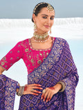 Divine Purple Georgette Bandhni Patola With Zari Weaved Saree - women's fashion mart