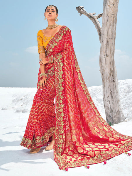 Exquisite Red Georgette Zari Weaved Bandhni Patola Saree - women's fashion mart