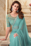 Attractive Light Cyan Party Style Georgette Georgette Silk Saree.