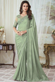 Art Silk Fabric Function Wear Saree In Sea Green.