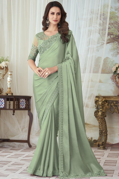 Art Silk Fabric Function Wear Saree In Sea Green.
