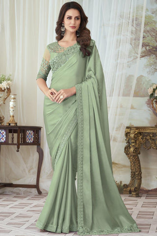 Art Silk Fabric Function Wear Saree In Sea Green.