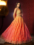 Gorgeous Orange Printed or Embroidered Organza Lehenga Choli - women's fashion mart