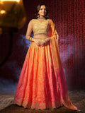 Gorgeous Orange Printed or Embroidered Organza Lehenga Choli - women's fashion mart