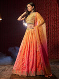 Gorgeous Orange Printed or Embroidered Organza Lehenga Choli - women's fashion mart