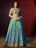 Breathtaking Blue Printed or Embroidered Organza Lehenga Choli - women's fashion mart