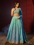 Breathtaking Blue Printed or Embroidered Organza Lehenga Choli - women's fashion mart