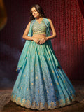 Breathtaking Blue Printed or Embroidered Organza Lehenga Choli - women's fashion mart