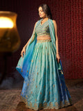 Breathtaking Blue Printed or Embroidered Organza Lehenga Choli - women's fashion mart