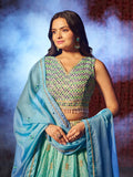 Breathtaking Blue Printed or Embroidered Organza Lehenga Choli - women's fashion mart