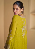 Chartreuse Green Georgette Top Palazzo Suit With Embroidered Jacket - women's fashion mart