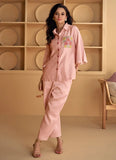 Pink Floral Embroidered Pure Silk Designer Co-Ord Set - women's fashion mart