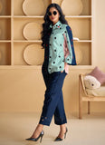 Blue Two Tone Pure Silk Fancy Embroidered Co-Ord Set - women's fashion mart