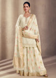 Cream Georgette Sharara Suit with Handcrafted Sequins Embellishments - women's fashion mart