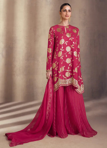 Magenta Premium Silk Sharara Suit with Thread and Sequins Detail - women's fashion mart