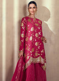 Magenta Premium Silk Sharara Suit with Thread and Sequins Detail - women's fashion mart