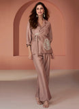 Rose Gold Bead Worked Pure Silk Designer Co-Ord Set - women's fashion mart