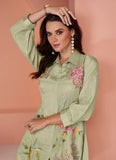 Pastel Green Sequins Emroidered Bead Worked Co-Ord Set - women's fashion mart