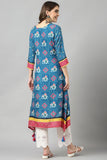 Blue Color Fancy Fabric Straight Kurti.