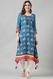 Blue Color Fancy Fabric Straight Kurti.