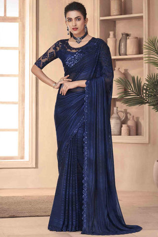 Art Silk Fabric Blue Color Saree With Excellent Border Work.