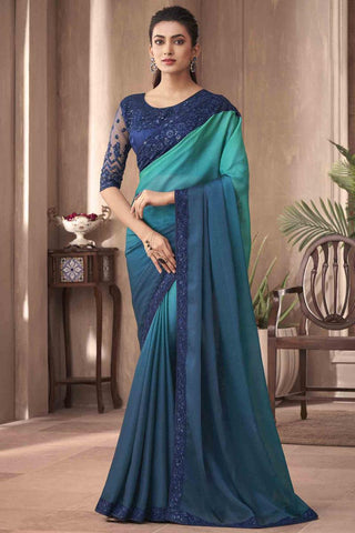 Sea Green Color Engaging Border Work Art Silk Fabric Saree.